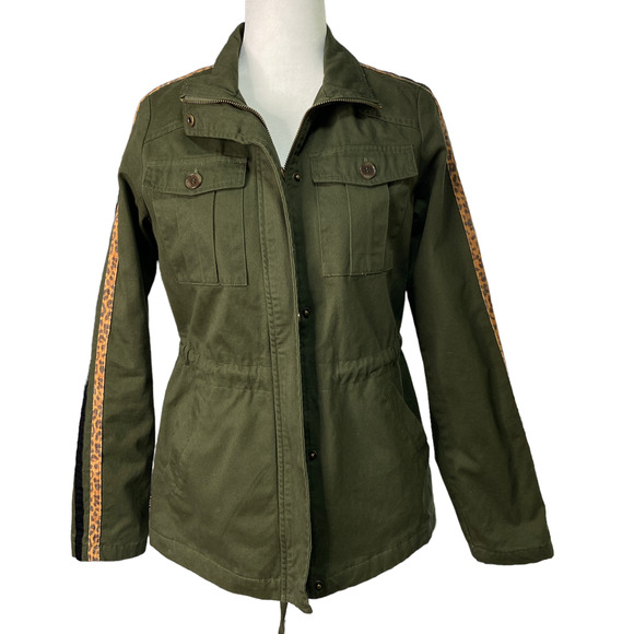 PEYTON JENSEN Womens Size Small Animal Stripe Dark Olive Utility Jacket Evereve - Picture 2 of 7